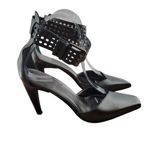 Bottega Veneta‎ Heels Wide Cutout Ankle Cuff Metallic Pewter Silver Leather 6.5